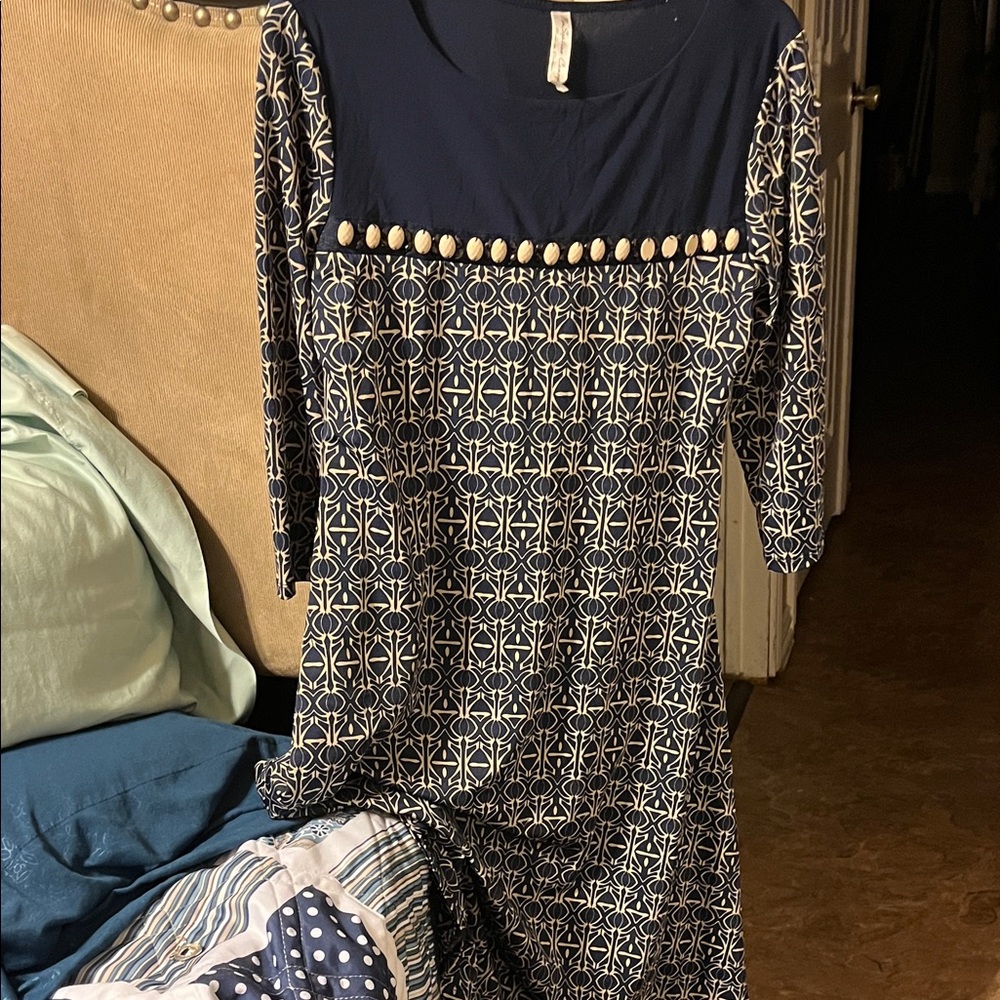 Navy Blue Geometric Pattern Dress